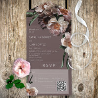 Modern Dark Flower Blossoms Brown QR Code