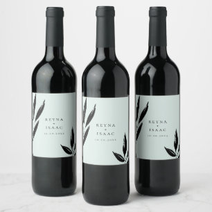 Modern Dark Foliage Personalised Mint Wine Label