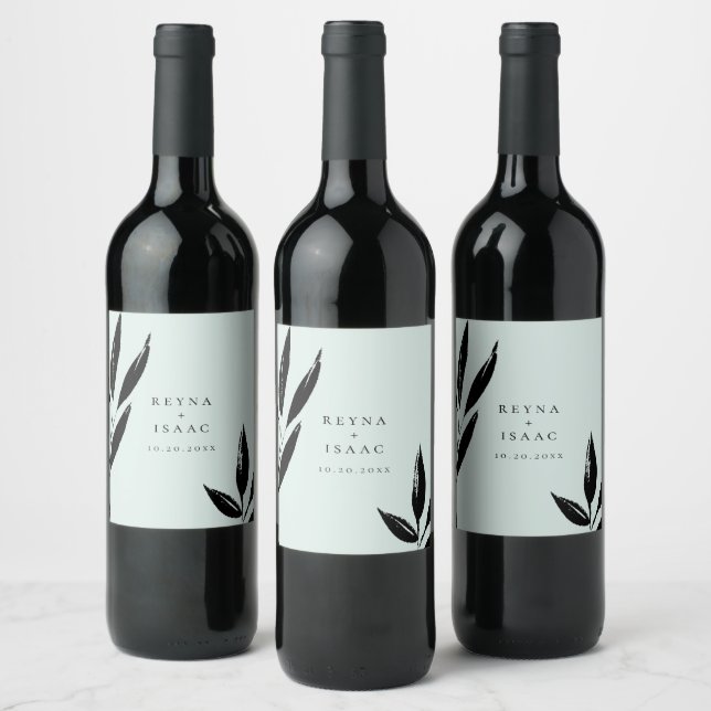 Modern Dark Foliage Personalised Mint Wine Label (Bottles)