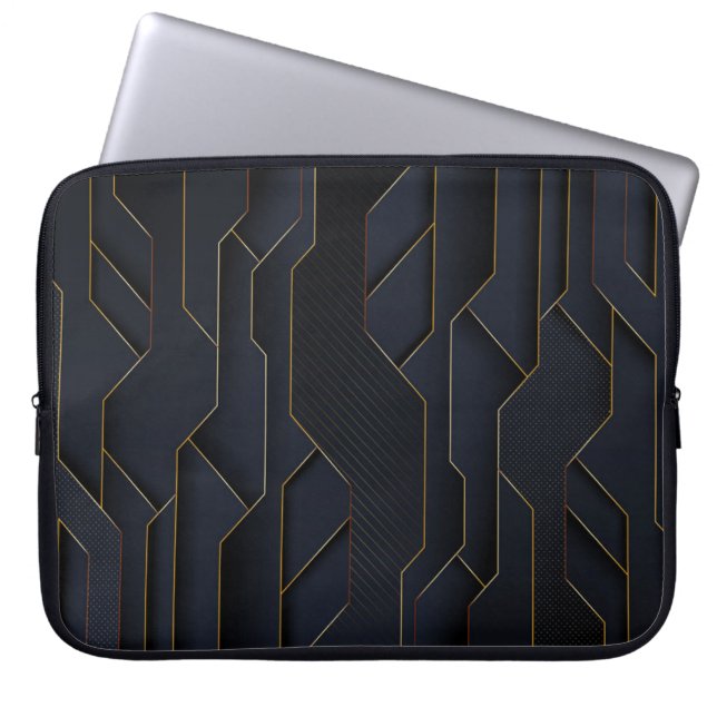 Modern Dark-Gold Geometrical Background Laptop Sleeve (Front)