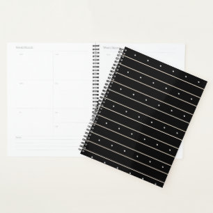 Modern Dark Gothic Pinstripe Lines And Polka Dots  Planner