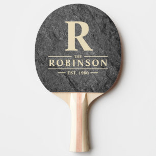 Modern Dark Granite Stone Family Name & Initial Ping Pong Paddle
