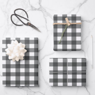 Modern Dark Gray and White Gingham Plaid Gift Wrapping Paper Sheet