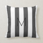 Modern dark gray white stripes monogrammed cushion<br><div class="desc">Modern dark gray white stripes,  family monogram pillow.
Add your own monogram to personalize.</div>