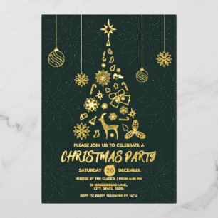 Modern Dark Green and Gold Elegant Xmas Tree Party