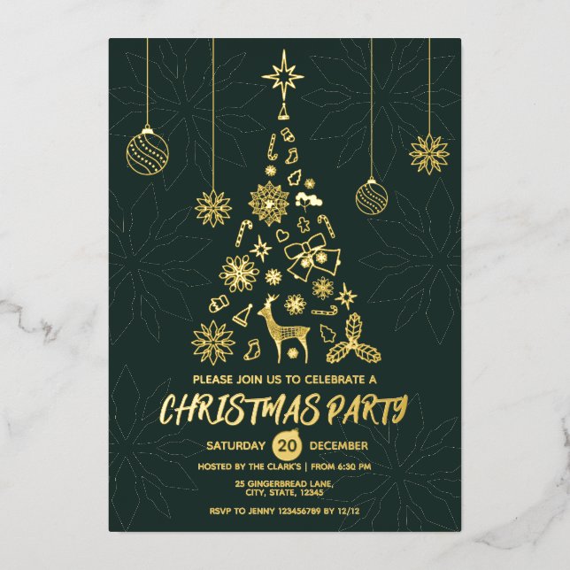 Modern Dark Green and Gold Elegant Xmas Tree Party (Front)
