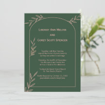Modern Dark Green and Pink Leaf Wedding
