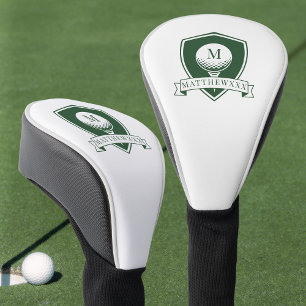 Modern Dark Green and White Initial Name Monogram Golf Head Cover