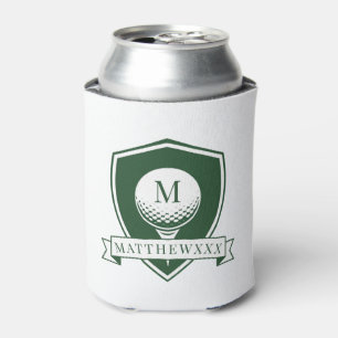 Modern Dark Green and White Name Initial Monogram Can Cooler