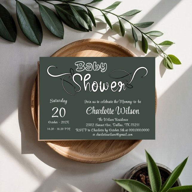 Modern Dark Green Baby Shower Invitation (Creator Uploaded)