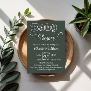 Modern Dark Green Baby Shower Vertical Invitation