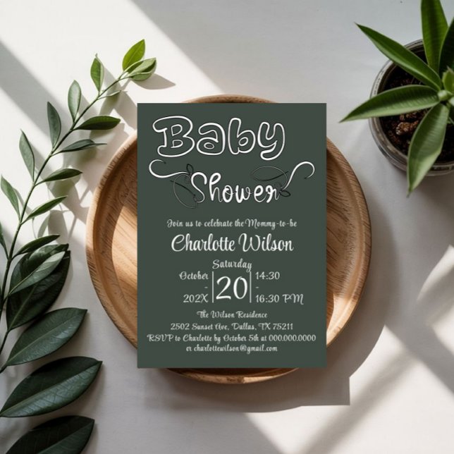 Modern Dark Green Baby Shower Vertical Invitation (Creator Uploaded)