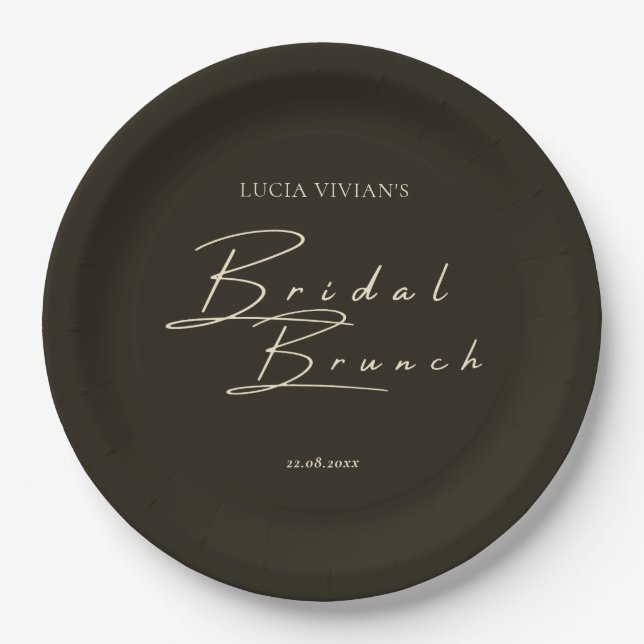 Modern Dark Green Calligraphy Bridal Shower Party Paper Plate (Front)