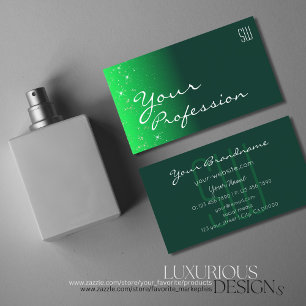 Modern Dark Green Chic Glitter Stars with Initials Business Card