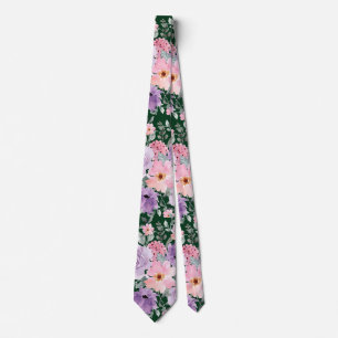 Modern Dark Green Floral Watercolor Wedding Tie