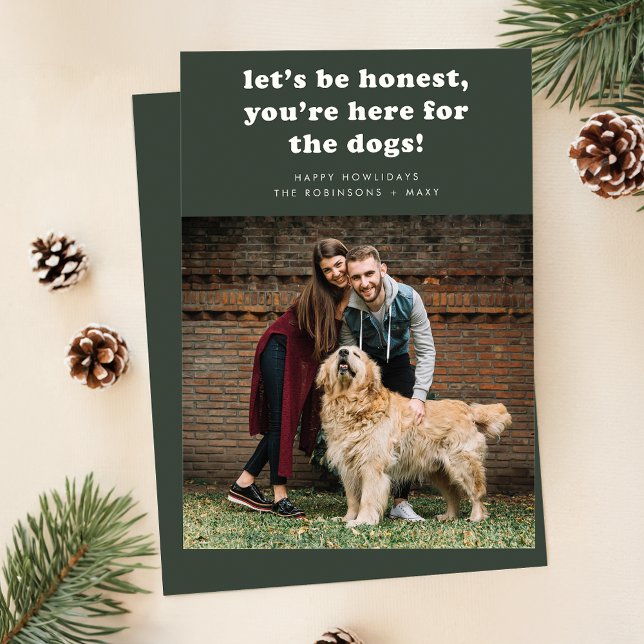 Modern Dark Green Funny Pet Dog Photo Christmas Holiday Card (Creator Uploaded)