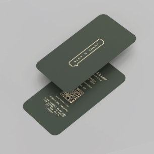 Modern Dark Green Gold Psychologist Therapist Business Card