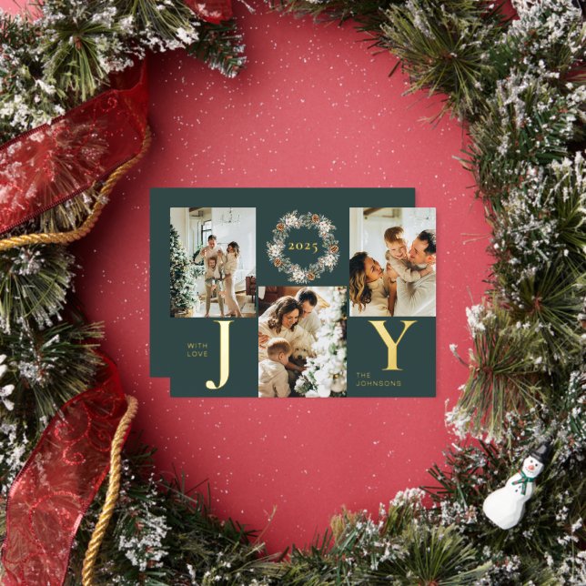 Modern Dark Green Photo Collage Joy Christmas (Insitu)