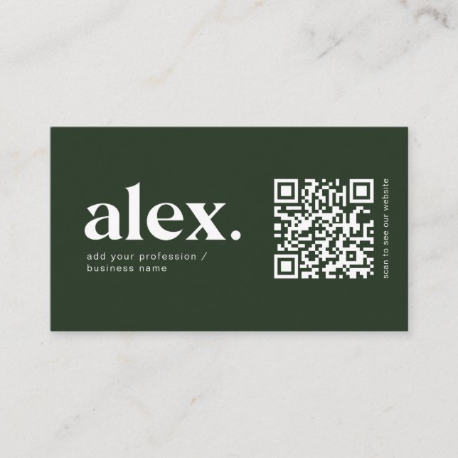 Modern Dark Green QR Code Logo Business Card (Front)