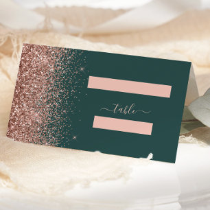 Modern Dark Green Rose Gold Glitter Edge Wedding Place Card