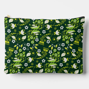 Modern Dark Green Scandinavian Floral Pattern Accessory Pouch