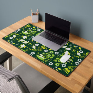 Modern Dark Green Scandinavian Floral Pattern Desk Mat