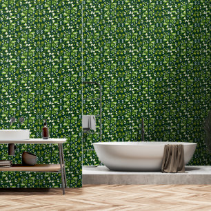 Modern Dark Green Scandinavian Floral Pattern Wallpaper