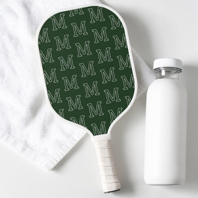 Modern Dark Green Simple Initial Monogram Pattern Pickleball Paddle (Modern Dark Green Simple Initial Monogram Pattern Pickleball Paddle)