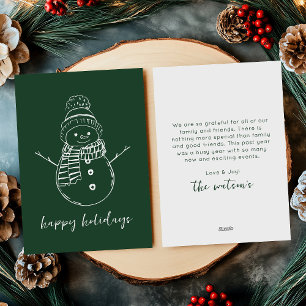 Modern Dark Green Simple Snowman Outline Holiday Card