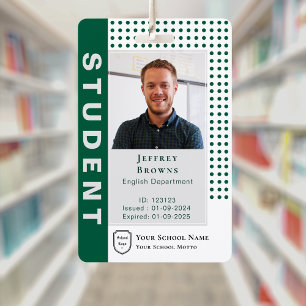 Modern Dark Green Student/Teacher Photo ID Badge