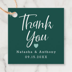 Modern Dark Green Three Hearts Wedding Thank You Favour Tags