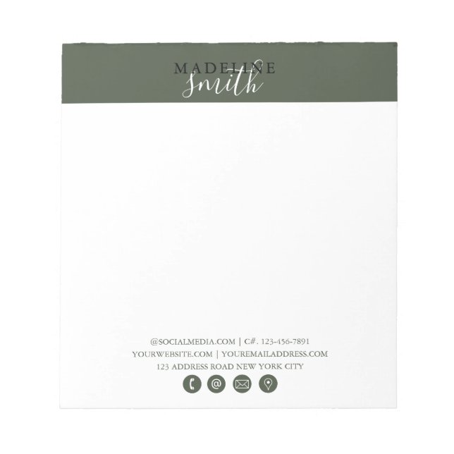 Modern Dark Green Typography Script Notepad (Front)