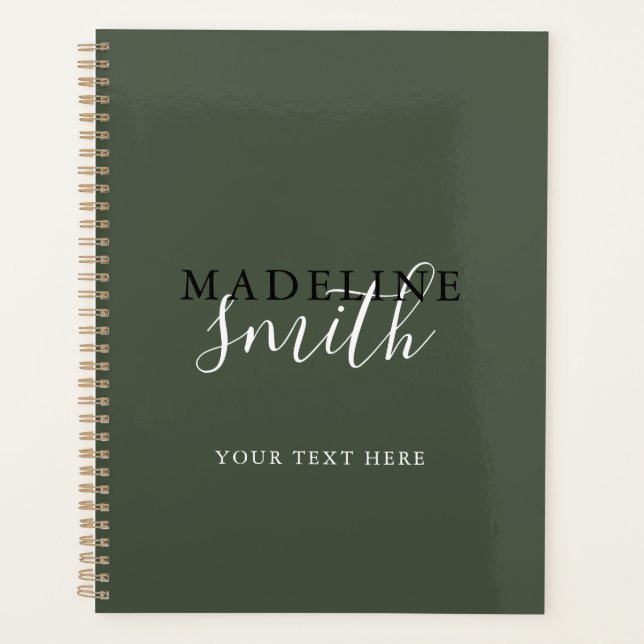 Modern Dark Green Typography Script Planner (Front)