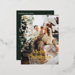 Modern dark green watercolor botanical typography Foil Holiday Postcard<br><div class="desc">Modern full bleed photo elegant rustic watercolor dried botanical floral muted colours holiday Christmas card. Sage green,  hunter green,  black,  white and brown modern on trend colorway.</div>