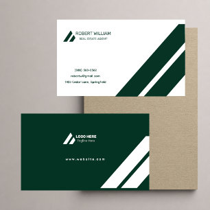 Modern Dark Green White Real Estate Agent Realtor Business Card