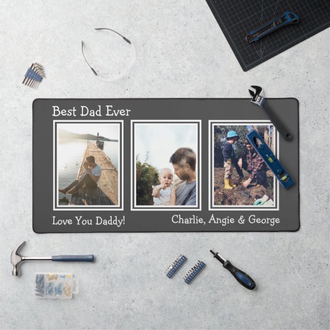 Modern Dark Grey 3 Photo Best Dad Desk Mat (Workstation)