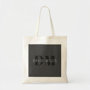 Modern Dark Grey & Black Editable Name & Monogram Tote Bag