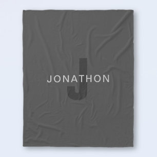 Modern Dark Grey Editable Monogram Design Template Fleece Blanket
