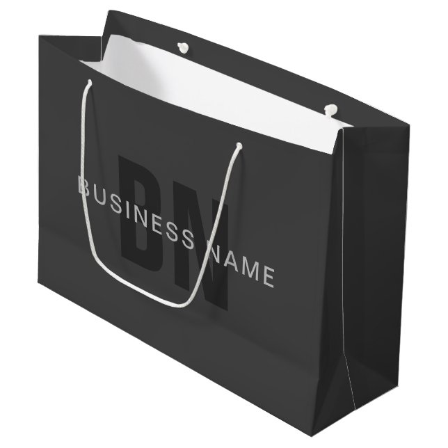 Modern Dark Grey Editable Monogram Design Template Large Gift Bag (Front Angled)