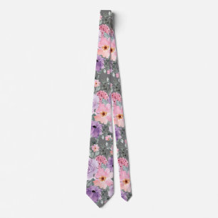 Modern Dark Grey Floral Watercolor Wedding Tie