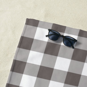 Modern Dark Grey Gingham Pattern Beach Towel