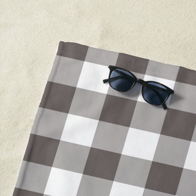 Modern Dark Grey Gingham Pattern Beach Towel (In Situ)