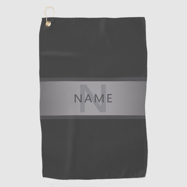 Modern Dark Grey Gradient Name or Business Name  Golf Towel (Front)