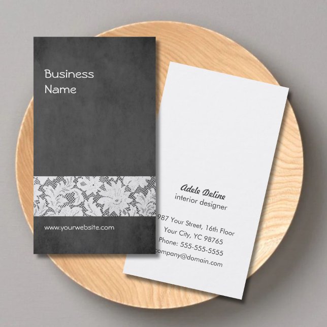 Modern Dark Grey Lace Interior Designer Business Card (Creator Uploaded)