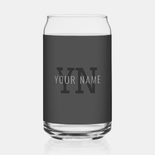 Modern Dark Grey Monogrammed Name (or other text) Can Glass