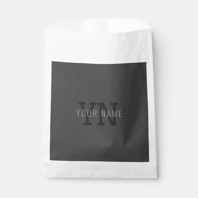 Modern Dark Grey Monogrammed Name (or other text) Favour Bags (Front)