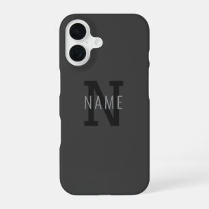 Modern Dark Grey Monogrammed Name (or other text) iPhone 16 Case