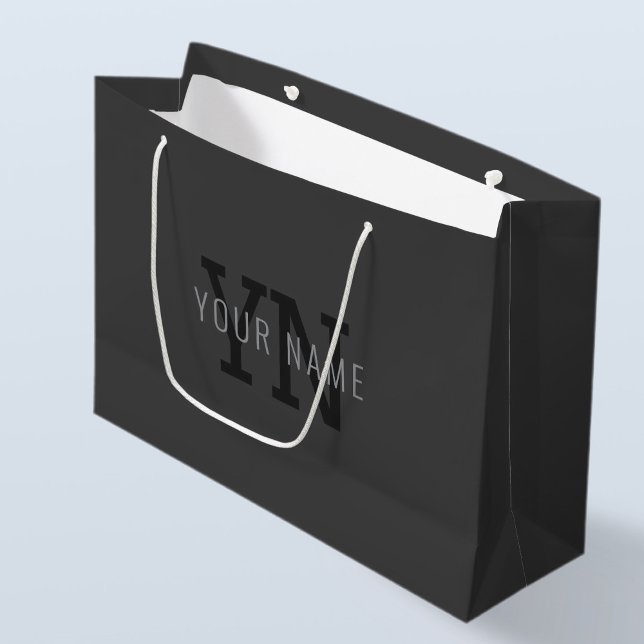 Modern Dark Grey Monogrammed Name (or other text) Large Gift Bag (Creator Uploaded)