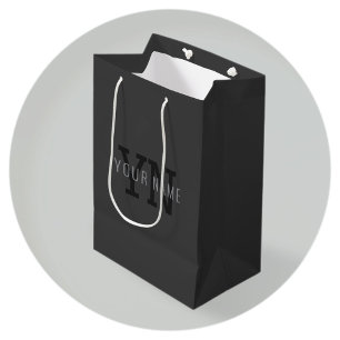 Modern Dark Grey Monogrammed Name (or other text) Medium Gift Bag