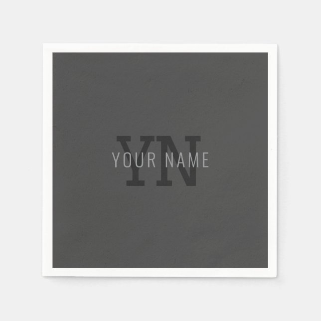 Modern Dark Grey Monogrammed Name (or other text) Napkin (Front)